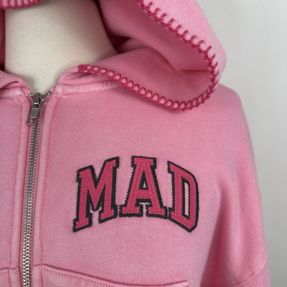 NWT GAP MadHappy Full Zip Crop Hoodie Sweatshirt MEDIUM Pink Embroidered Logo - Picture 7 of 16